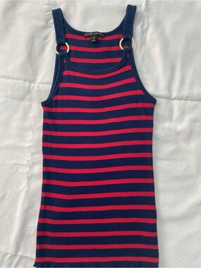 Ralph Lauren Navy and Red Striped Rib Tank Dress with Gold Rings